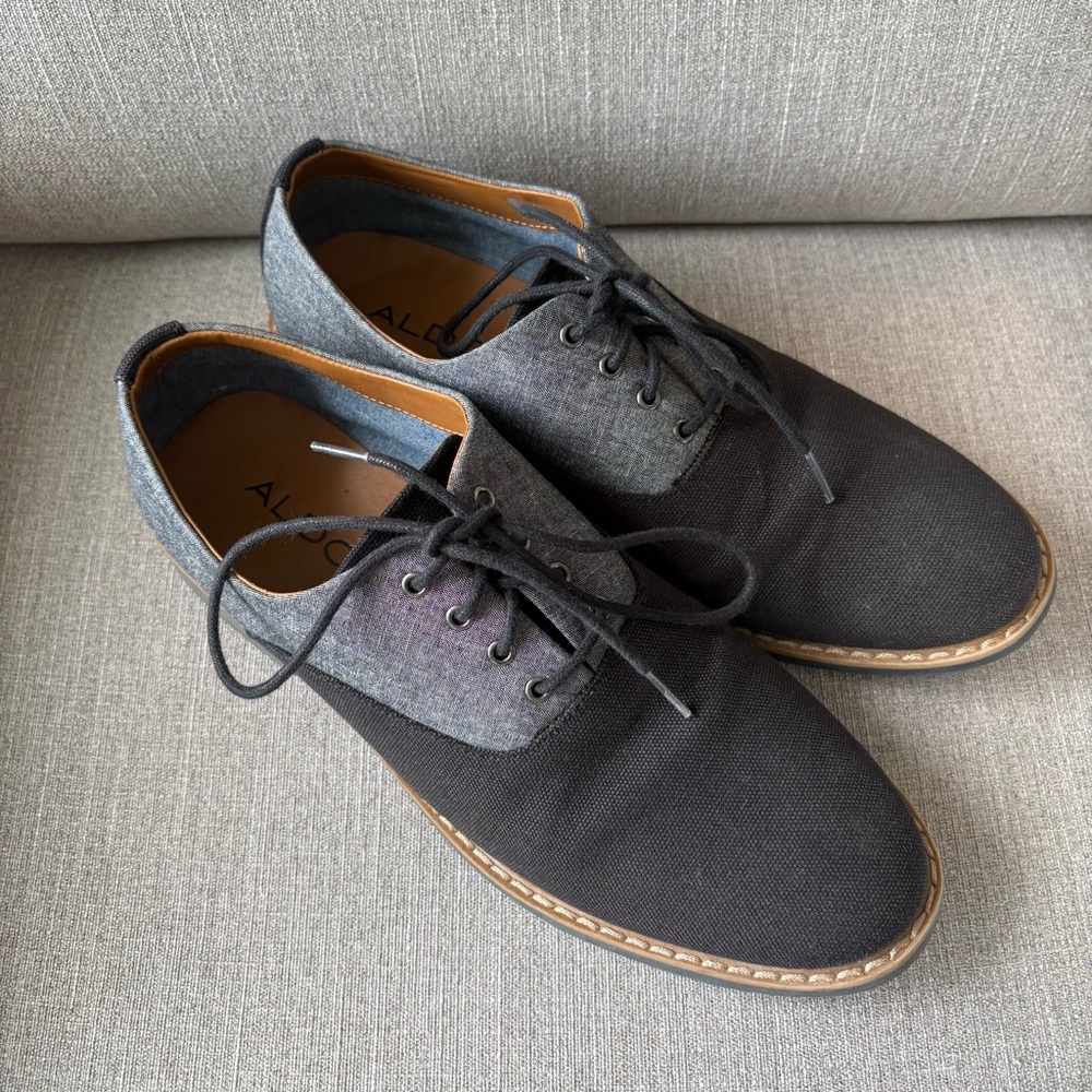 Aldo Men's Black Gray Lace-Up Round Toe Casual Oxford Dress Shoes Size 10